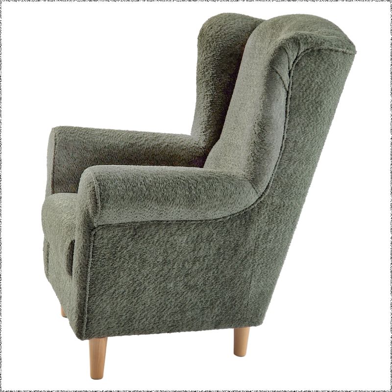 Dizajnový ušiak, zelený v látke Coral Bouclé