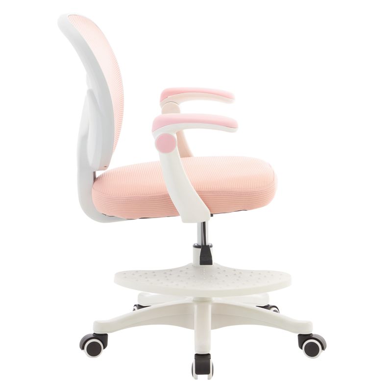 Otočná stolička, ružová sieťovina, biela, s podnožkou