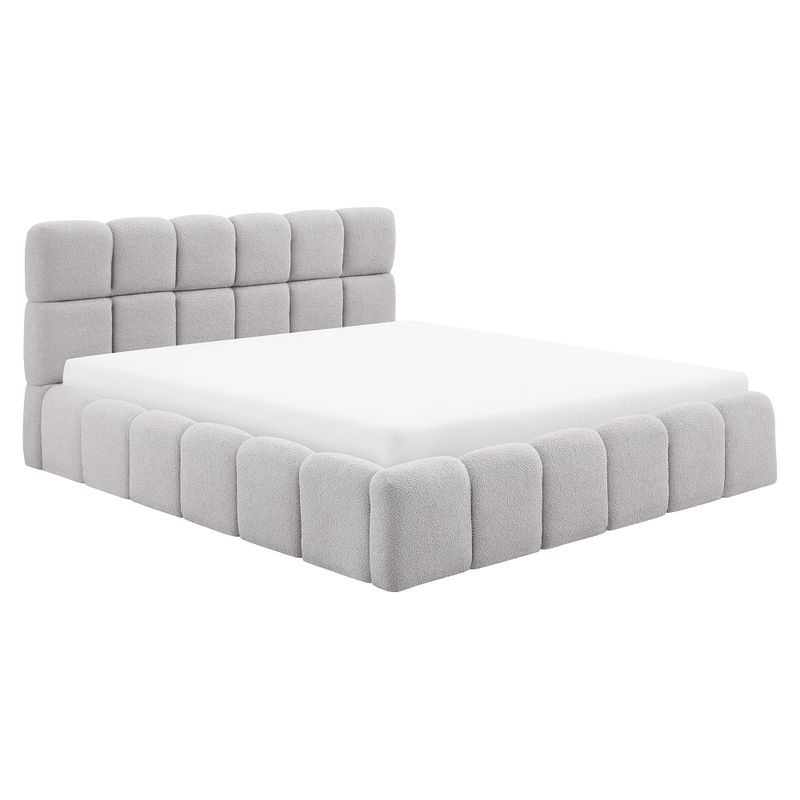 Manželská posteľ 160 s úložným priestorom, roštom a čalúneným čelom, sivá Bouclé látka