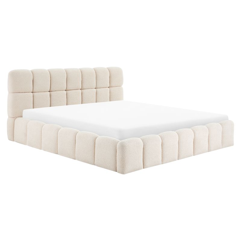 Manželská posteľ 180 s roštom, béžová látka Bouclé