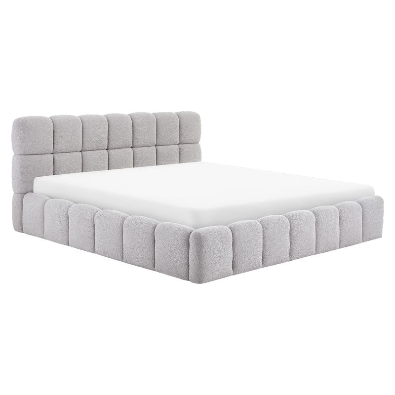 Manželská posteľ 180 s roštom, sivá látka Bouclé