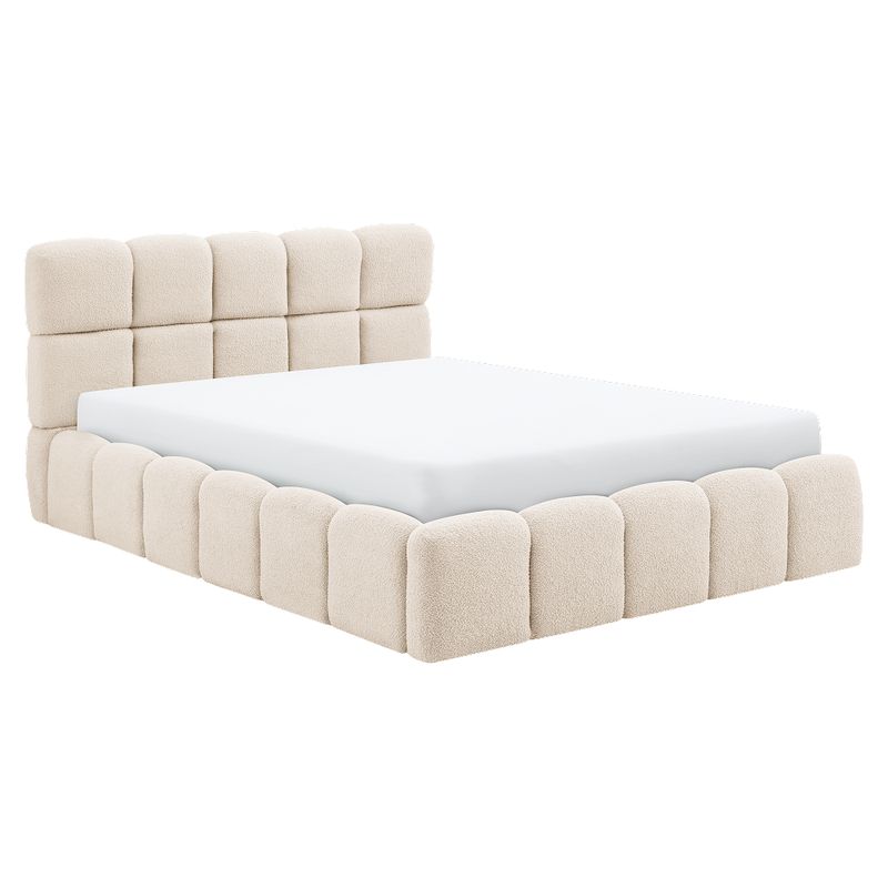 Posteľ 140 s roštom a úložným priestorom, béžová látka Bouclé