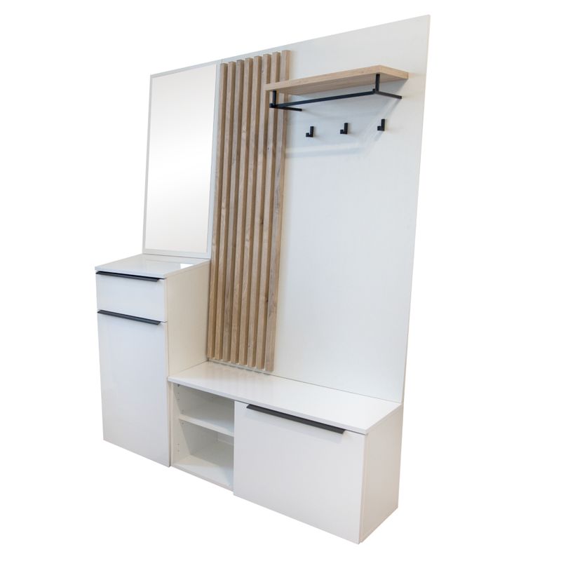 Predsieňová zostava, biely lesk HG, dub artisan