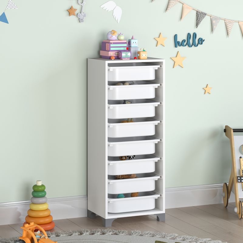 Regál s úložnými boxami, 8 boxov, biely