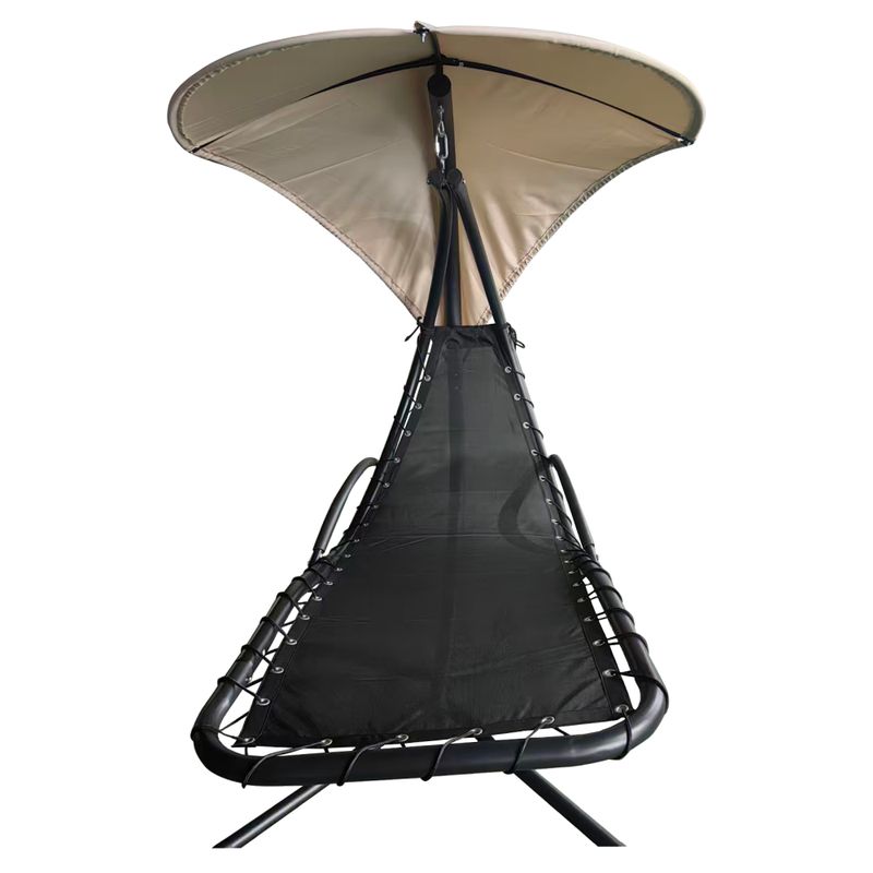 Záhradné hojdacie kreslo, béžová látka, čierny kov