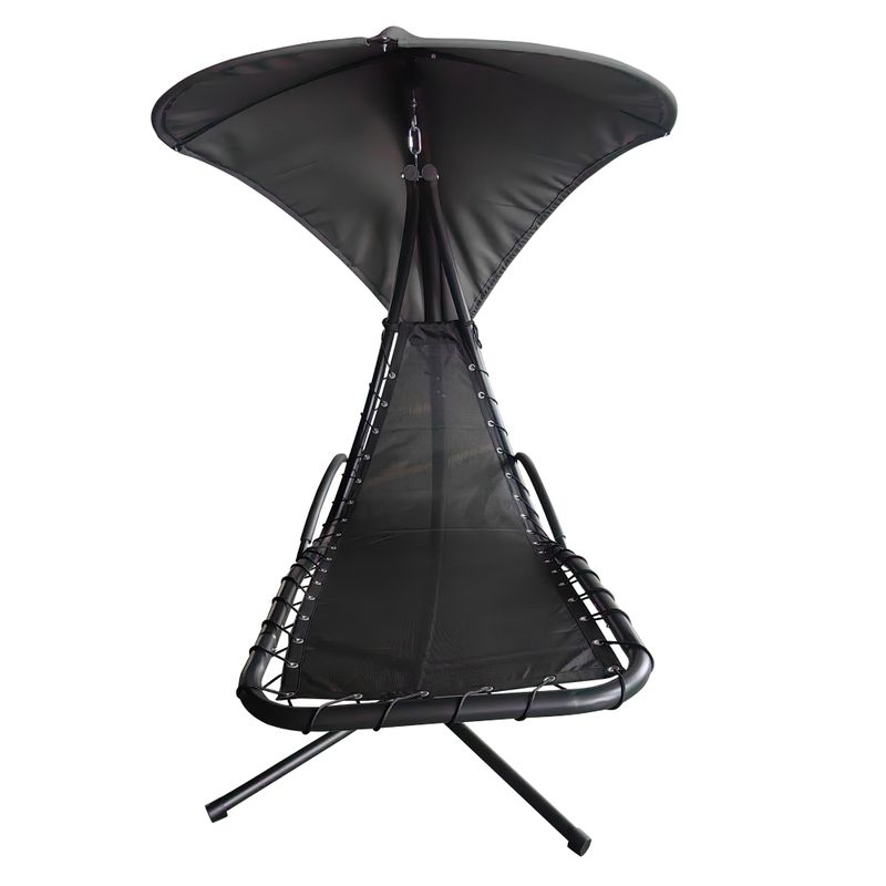 Záhradné hojdacie kreslo, sivá látka, čierny kov