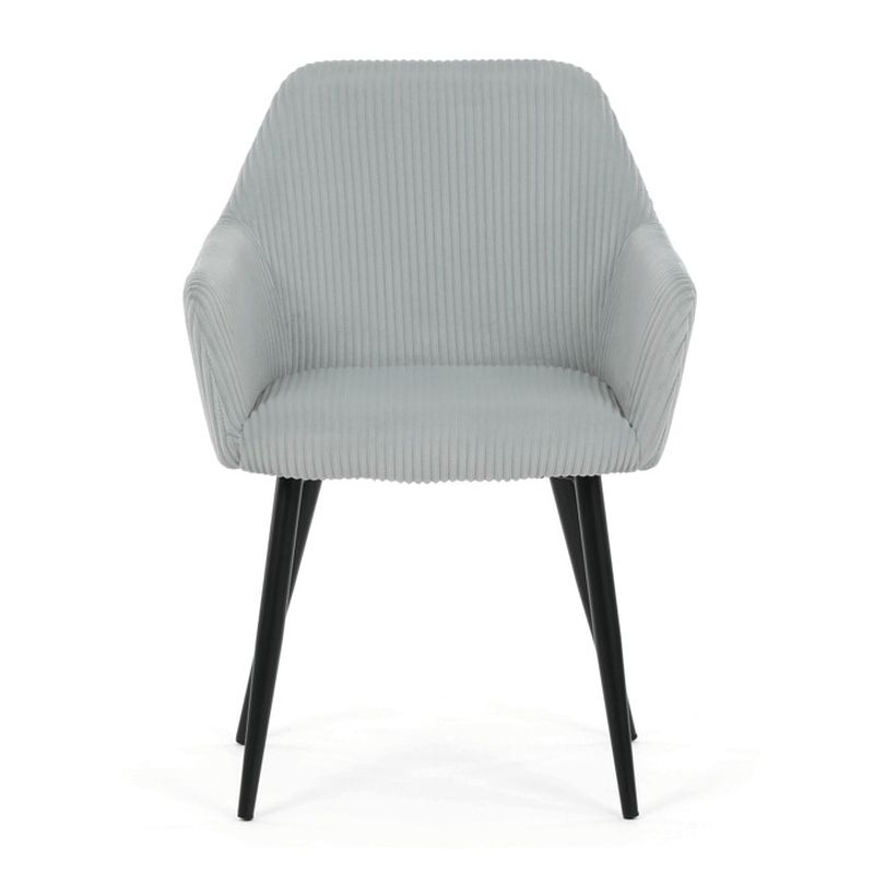 Jedálenská stolička modrá s menčestrovou látkou a čiernymi kovovými nohami