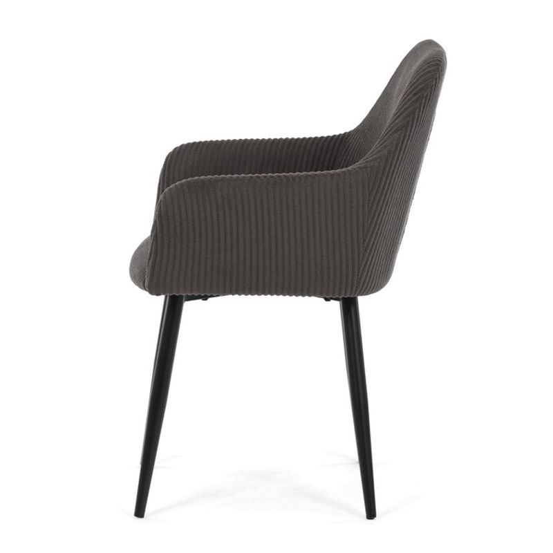 Jedálenská stolička sivá s menčestrovou látkou a čiernymi kovovými nohami