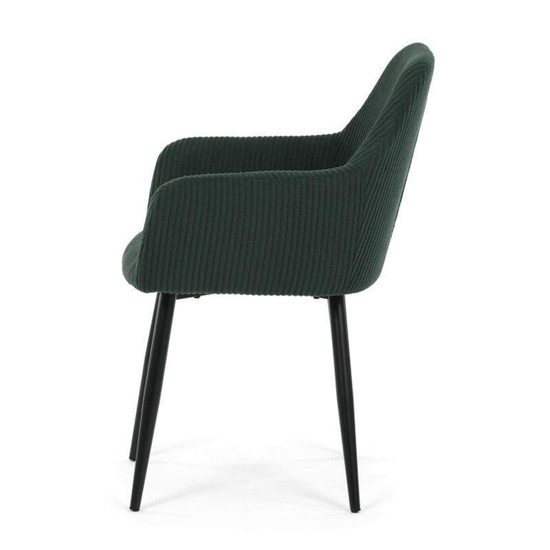 Jedálenská stolička zelená s menčestrovou látkou a čiernymi kovovými nohami