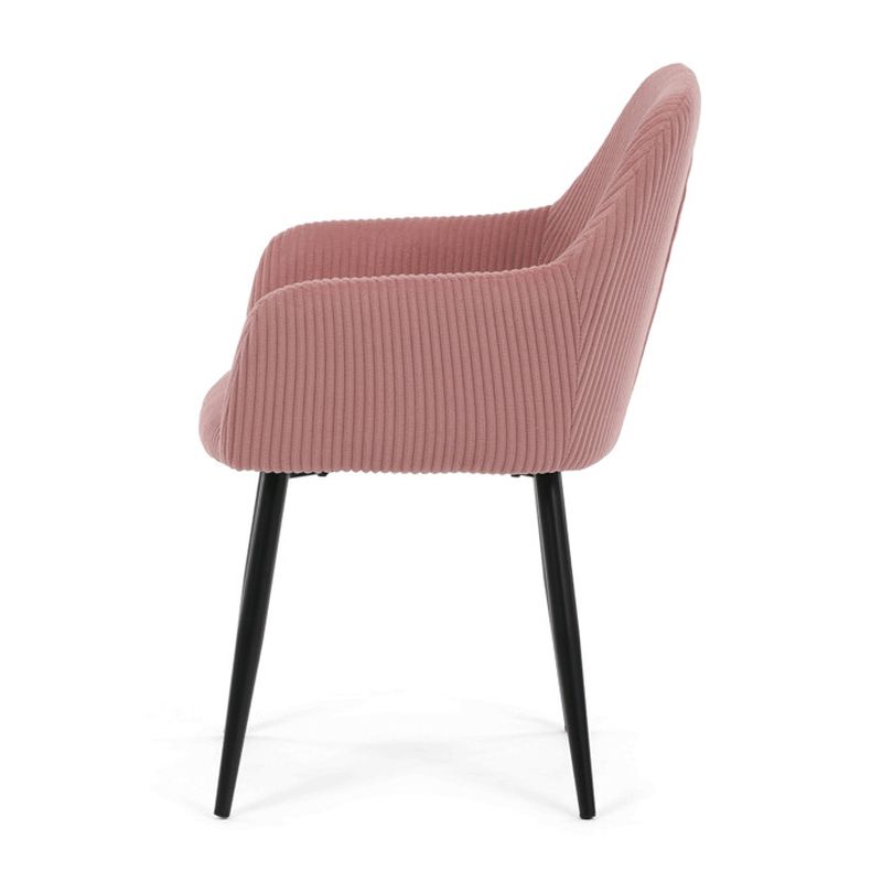 Jedálenská stolička ružová s menčestrovou látkou a čiernymi kovovými nohami