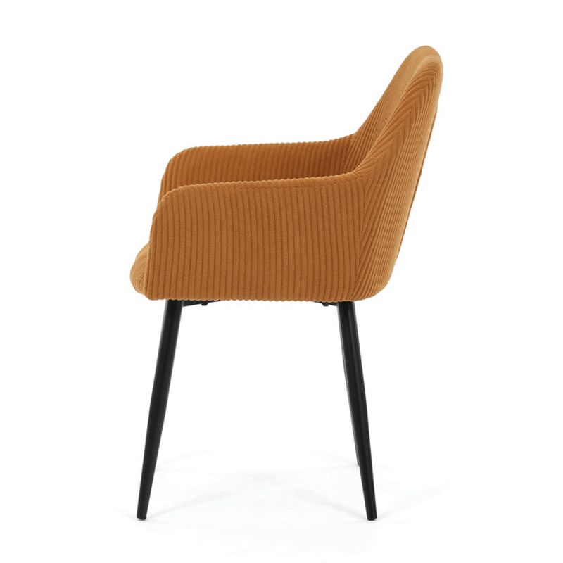 Jedálenská stolička žltá s menčestrovou látkou a čiernymi kovovými nohami