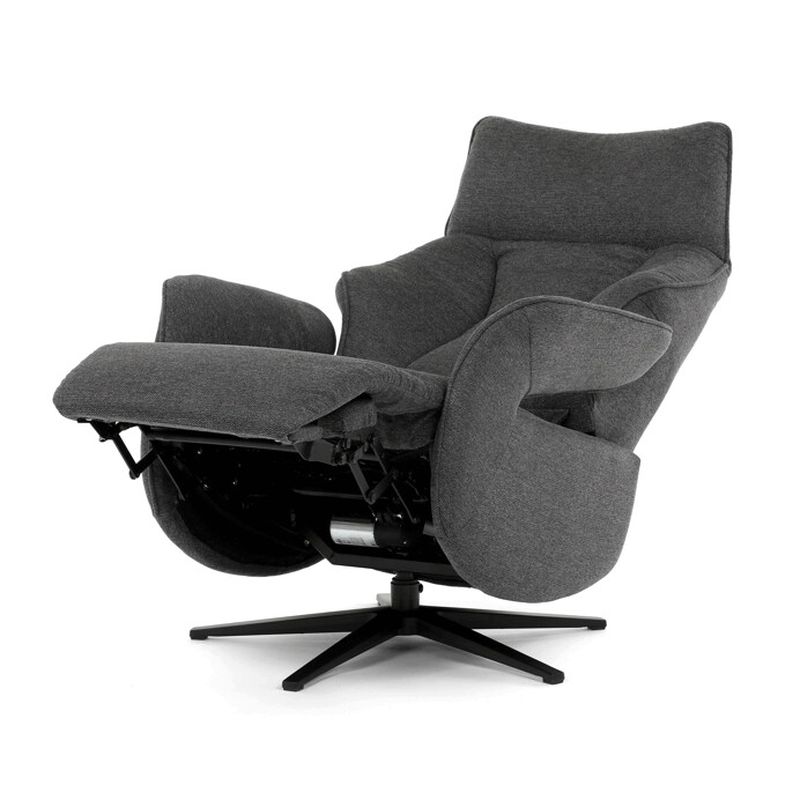 Luxusné elektrické relaxačné kreslo, sivá látka, s otočnou funkciou