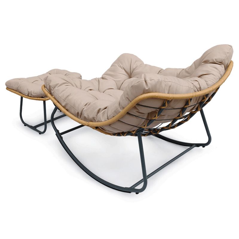 Záhradné hojdacie kreslo  s podnožkou, krémové, z kovu a polyratanu