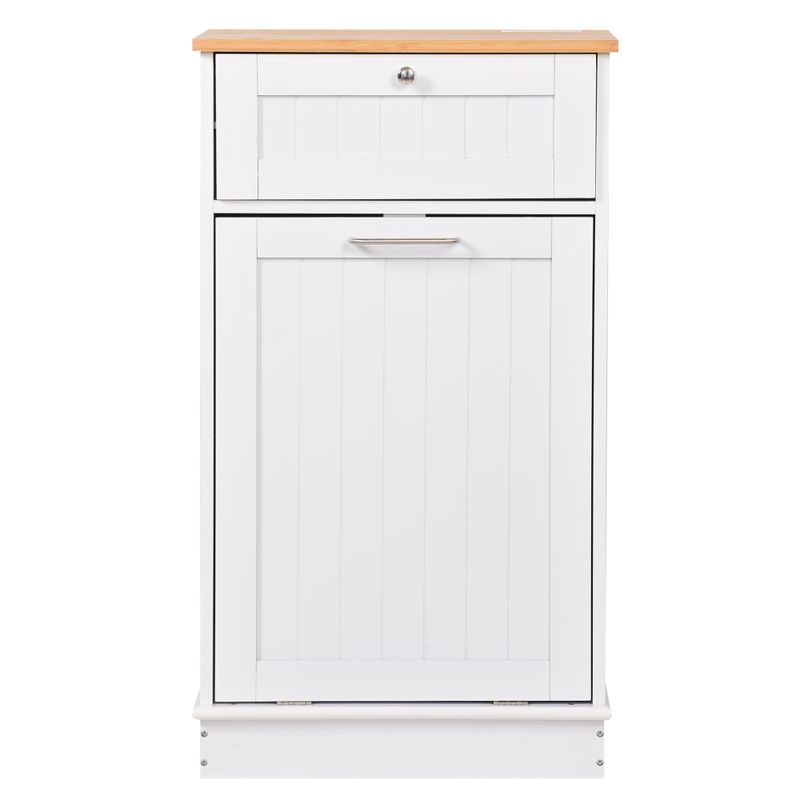 Výklopná skrinka s odpadkovým košom, biela, bambus, 51cm