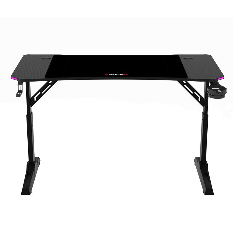 Herný stôl 120x60, RGB LED, nastaviteľná výška, čierny, s kovovou podnožou