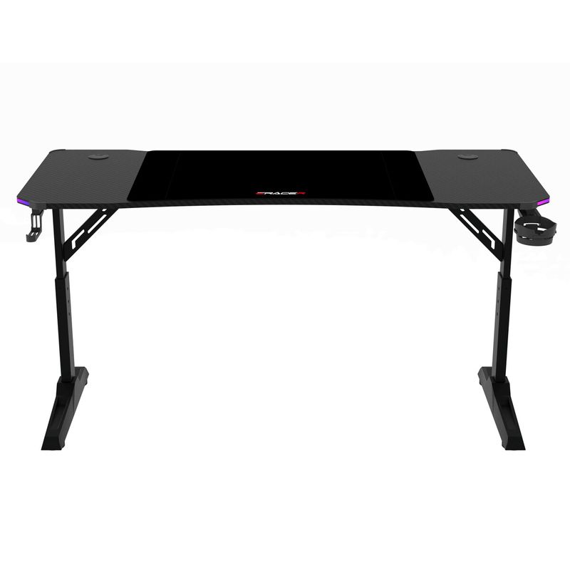 Herný stôl 140x60, RGB LED, nastaviteľná výška, čierny, s kovovou podnožou