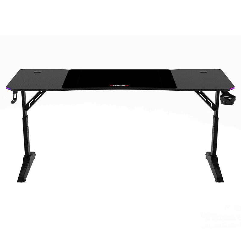 Herný stôl 160x60, RGB LED, nastaviteľná výška, čierny, s kovovou podnožou