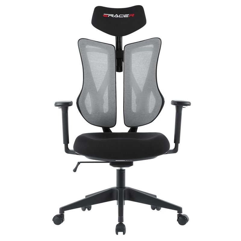 Ergonomická kancelárska stolička E-racer, sivá, sieťované operadlo, 120kg