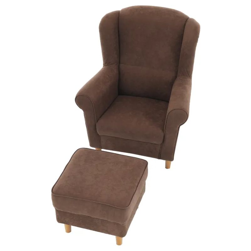 Kreslo ušiak s taburetom, hnedé