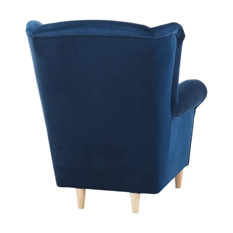 Kreslo ušiak s taburetom, látka modrá