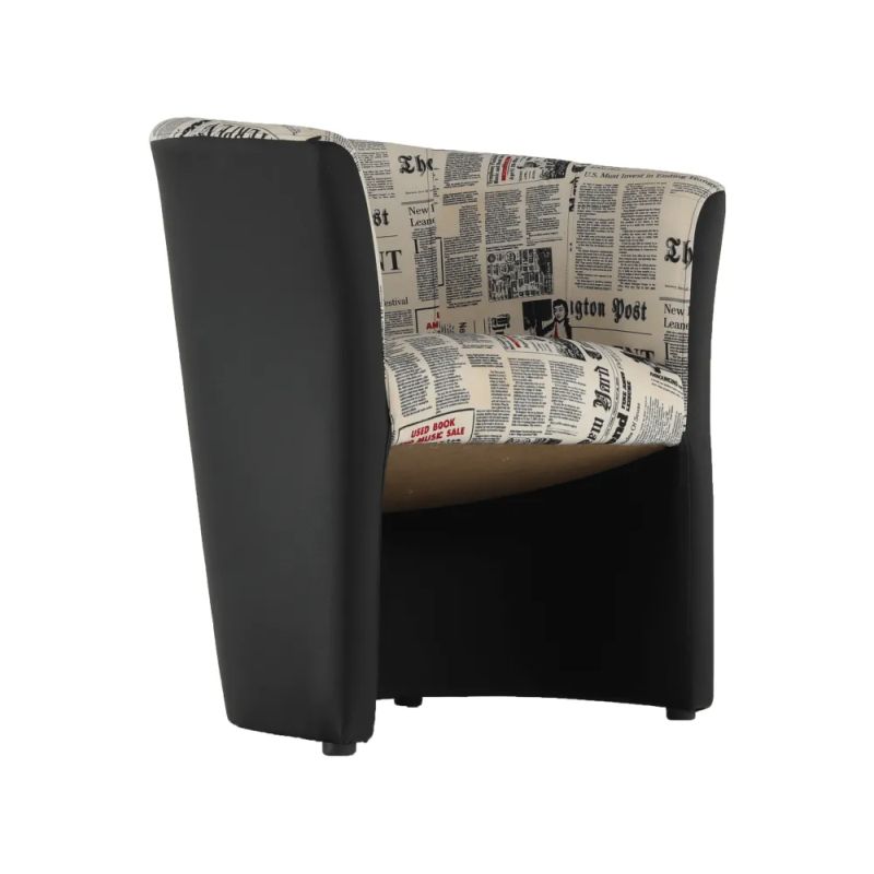 Elegantné kreslo, D-8 ekokoža čierna/látka vzor noviny