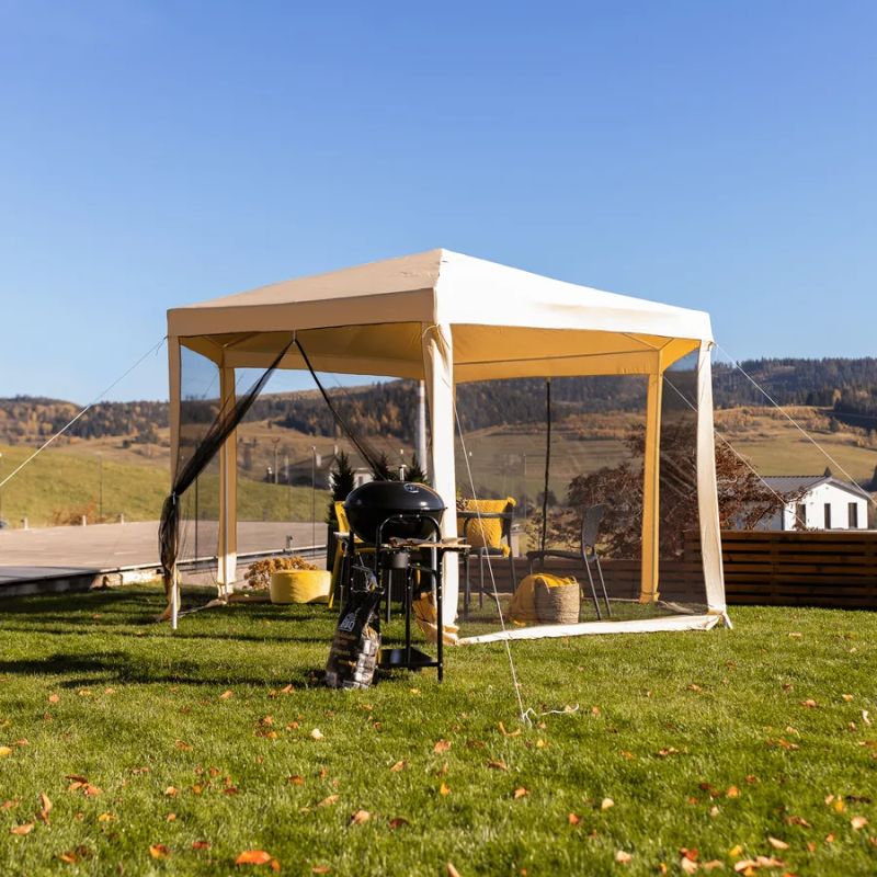 Stanový altánok do záhrady, 3,9x2,5x3,9m, béžová/čierna