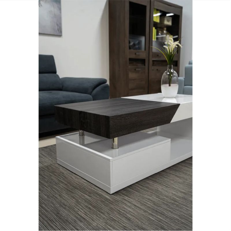 Konferenčný stolík s úložným priestorom, biely lesk/čierne drevo