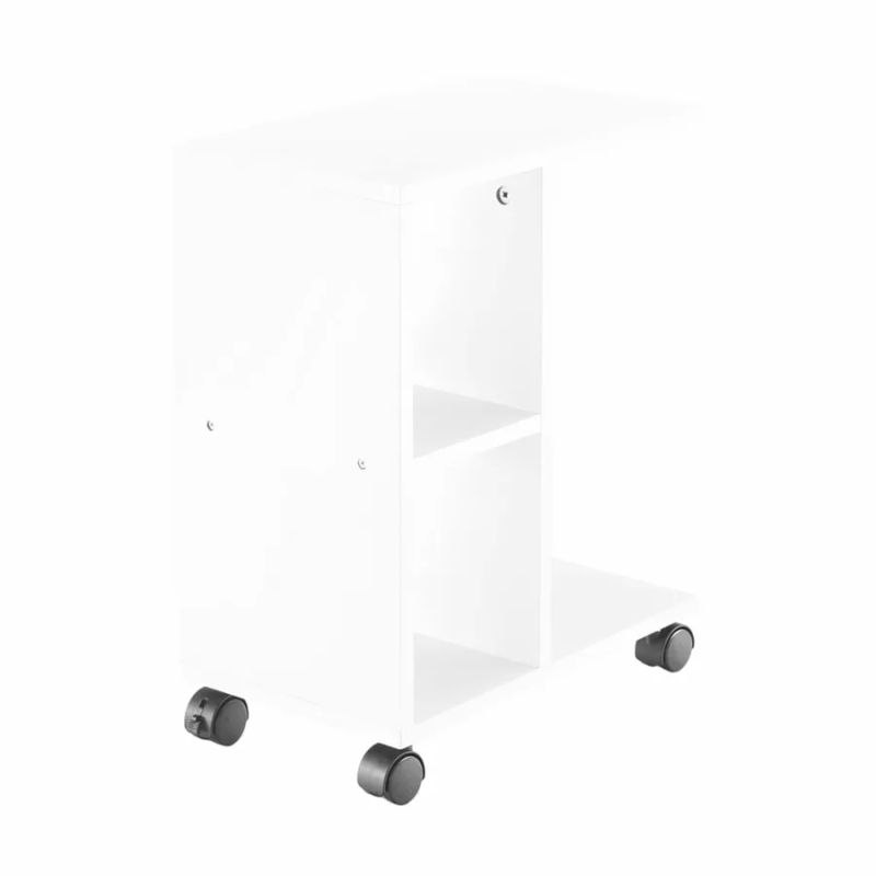 Príručný stolík na kolieskach z DTD biely