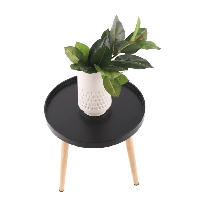 Okrúhly príručný stolík z MDF, čierna/prírodná