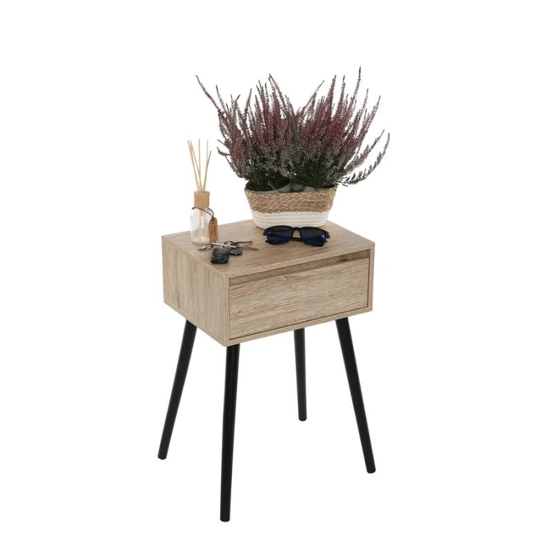 Jedinečný príručný/nočný stolík, dub/čierna