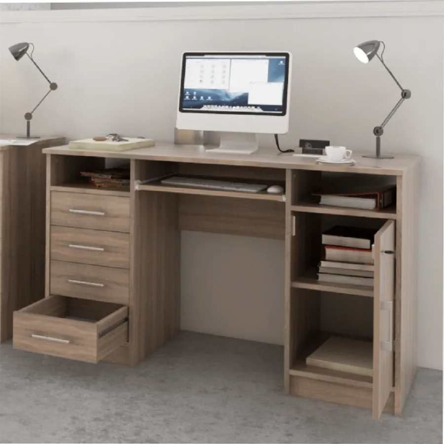 PC stôl so zamykateľnou skrinkou a šuplíkmi, dub sonoma
