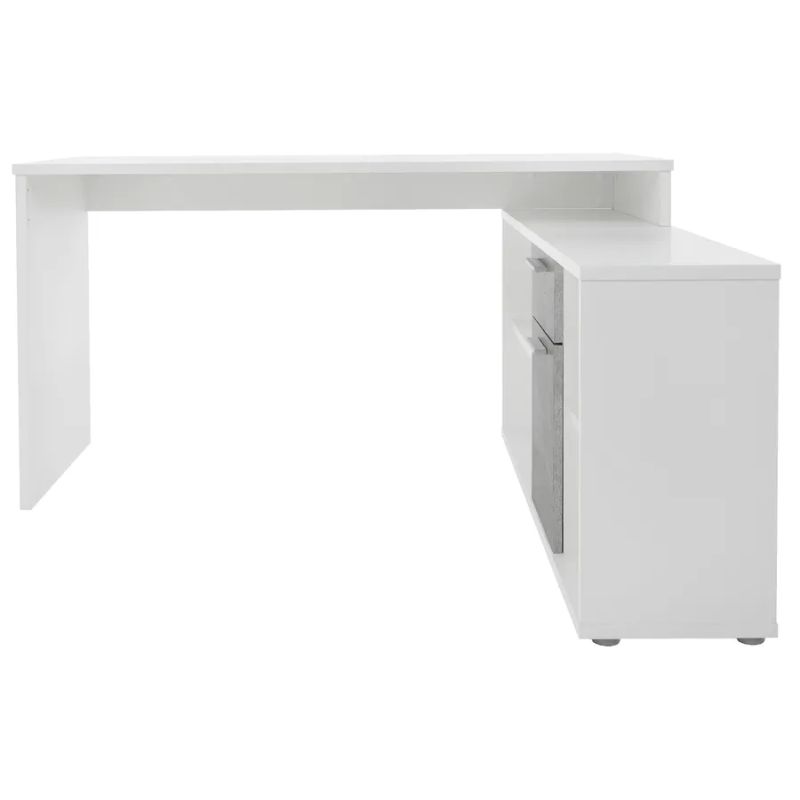 Praktický rohový písací stôl univerzálny, biela/betón