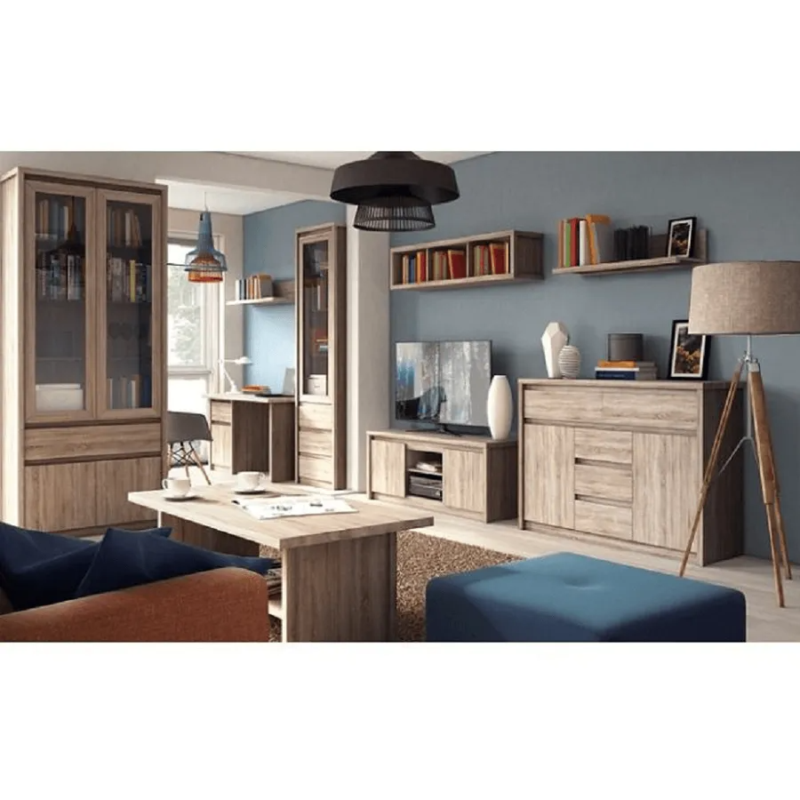 Pc stôl s jedným šuplíkom a skrinkou, dub sonoma