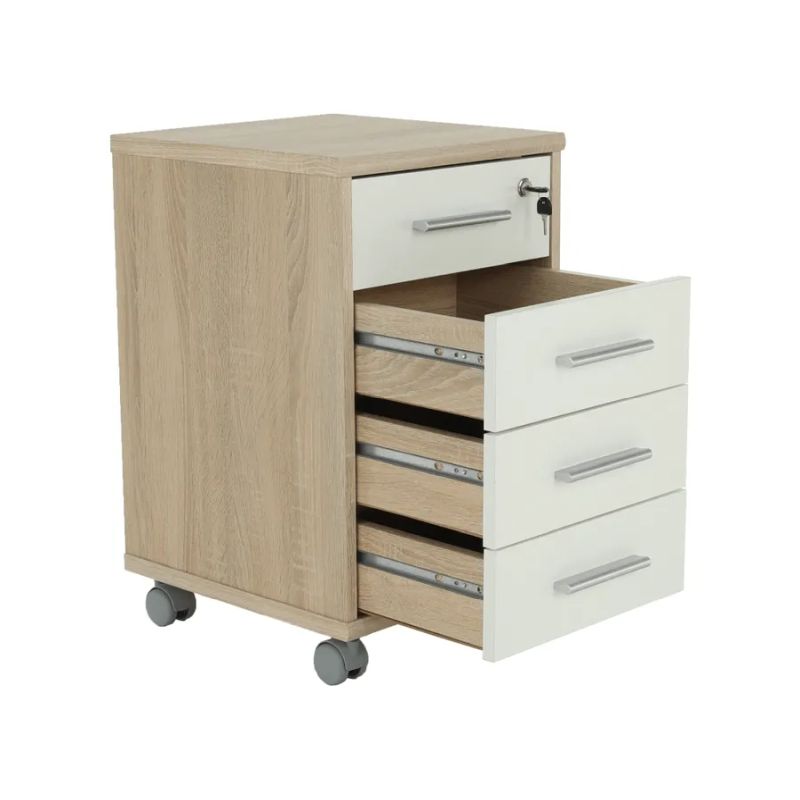 Kancelársky kontajner so zámkom z kvalitnej DTD, dub sonoma/biely