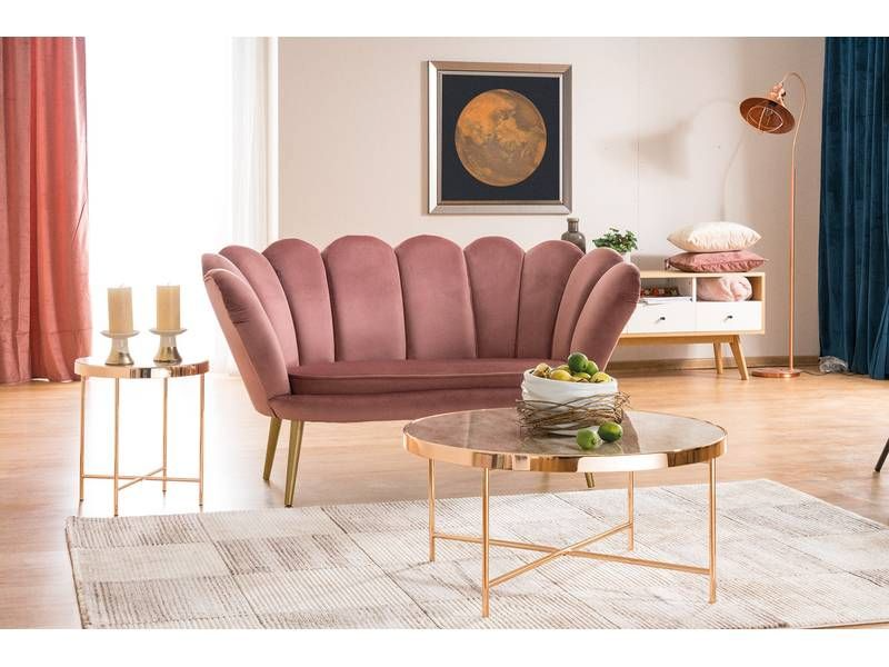 Konferenčný stolík kov-sklo 43, zlatá/efekt mramoru