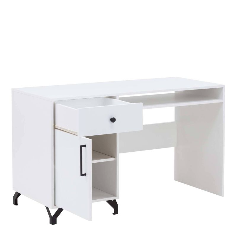 Dokonalý  písací stôl, biely lux/biely vysoký lesk