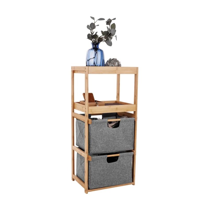 Úložný regál, lakovaný bambus-látka sivá