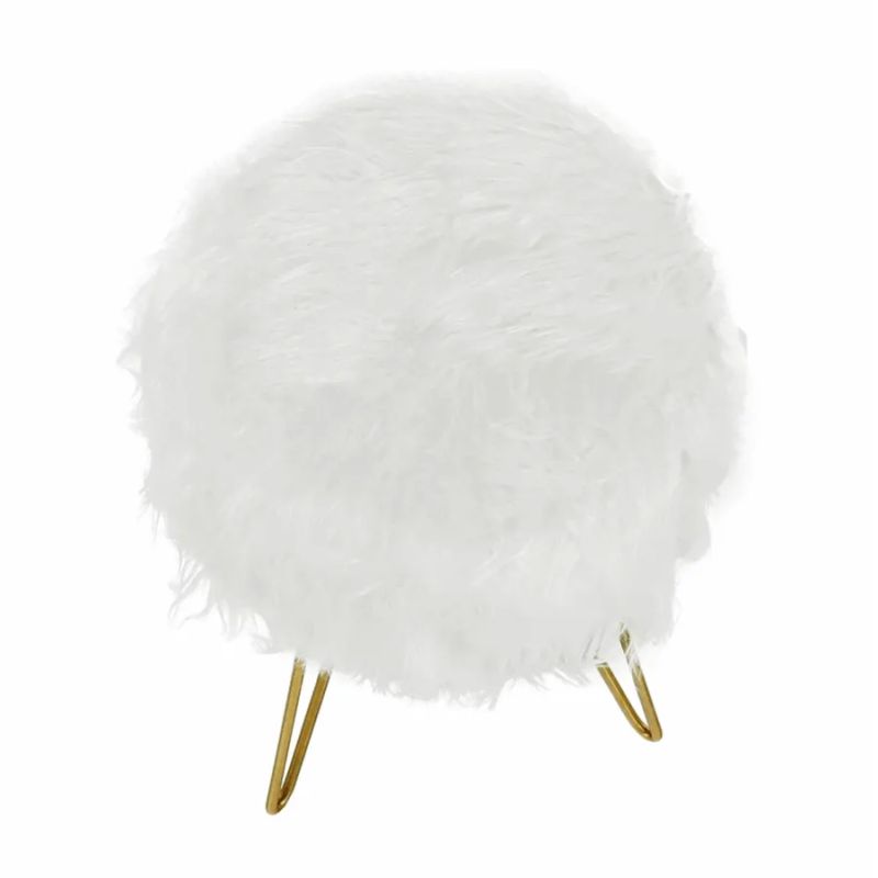 Huňatý taburet, biela-zlatý náter