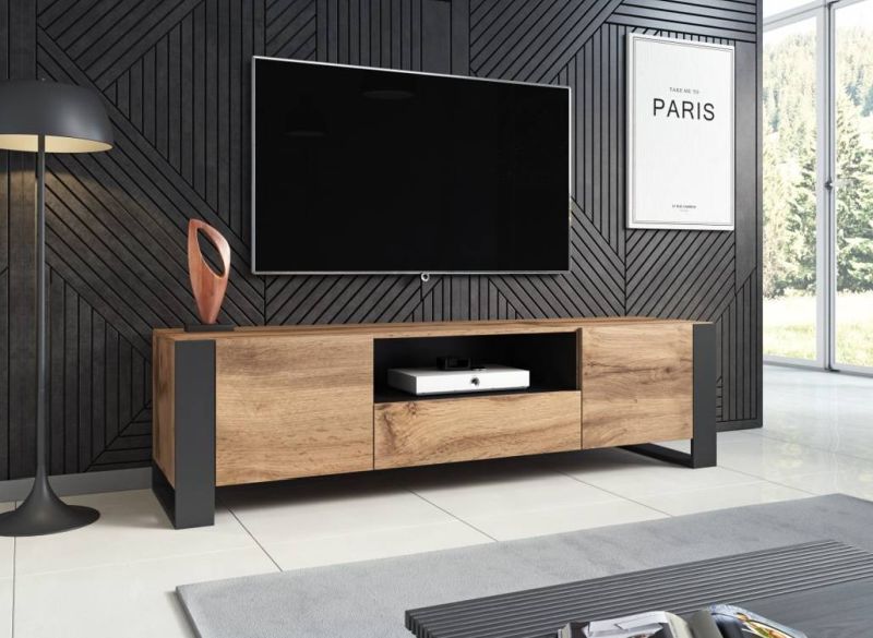 RTV stolík s dvomi dvierkami a jednou zásuvkou, dub wotan-antracyt