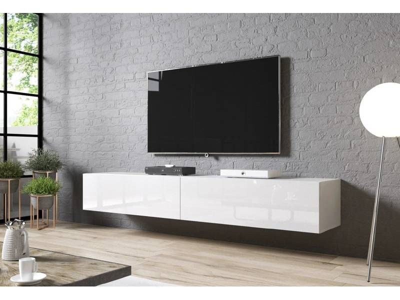 Moderný RTV stolík s dvomi výklopnými dvierkami 200, biely lesk-biely lesk