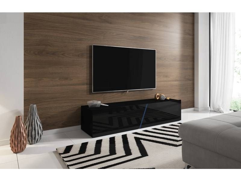 Moderný RTV stolík 160, čierna-čierny lesk