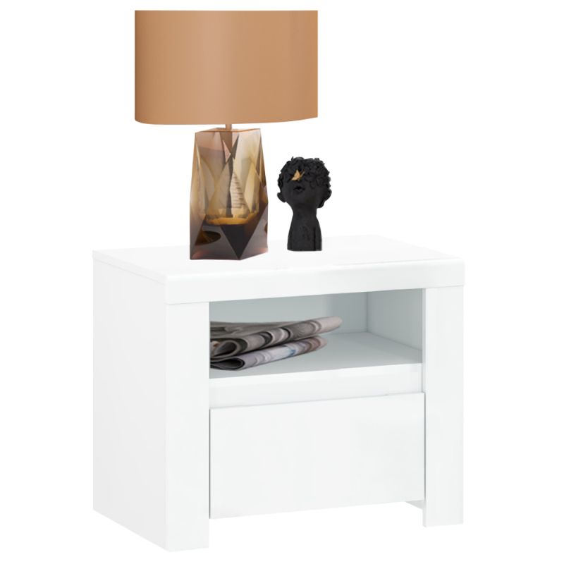 Nočný stolík v bielom lesku