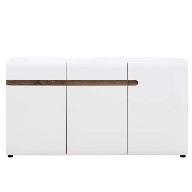 Komoda 3-dverová s dvomi zásuvkami, dub sonoma tmavý -biela vysoký lesk