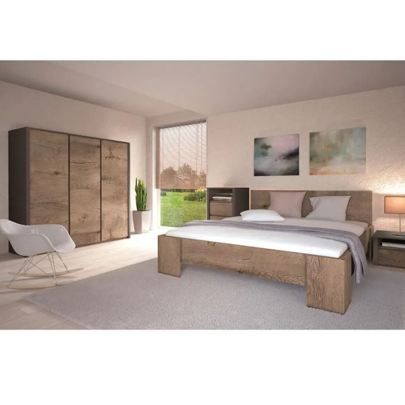 Komoda K2DP, s dvoma dvierkami a 3x zásuvka, dub lefkas-sivá