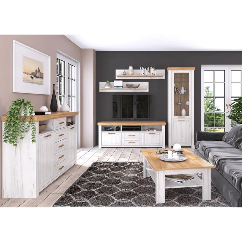 Krásna komoda s dvierkami, dub craft zlatý-dub craft biely