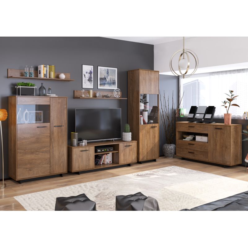 Komoda, skrinka, 3 zásuvky a otvorený priestor, dub bolzano-čierna