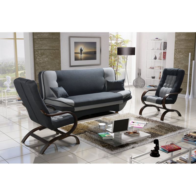 Celočalúnené kreslo, svetlosivá-tmavosivá-orech