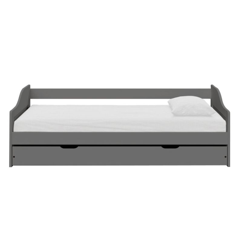 Posteľ s výsuvnou prístelkou z borovicového dreva, sivá