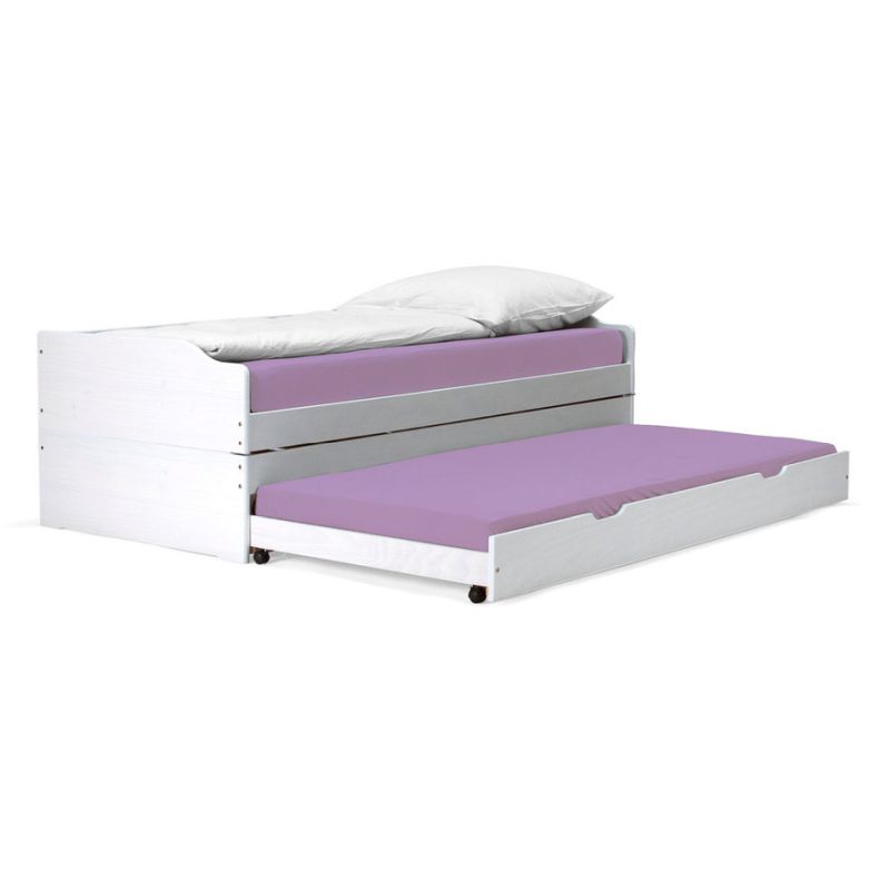 Posteľ s výsuvnými prístelkami z borovicového dreva, biela