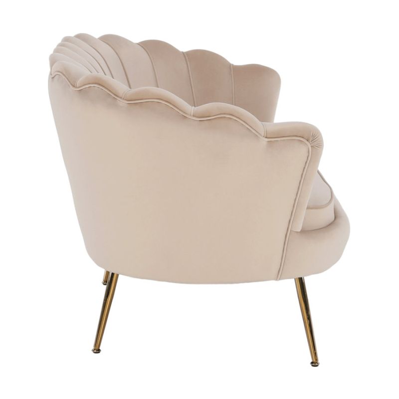 Lavica v štýle Art-deco, béžová Velvet látka-gold chróm-zlatý